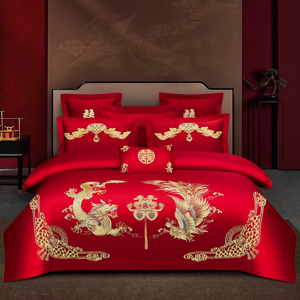 91家纺网 家纺一手货源 找家纺 浩情国际婚庆供货中心 2026新款100%全棉长绒棉纯棉婚庆四件套结婚刺绣六件套多件套长期供货 盛世龙凤