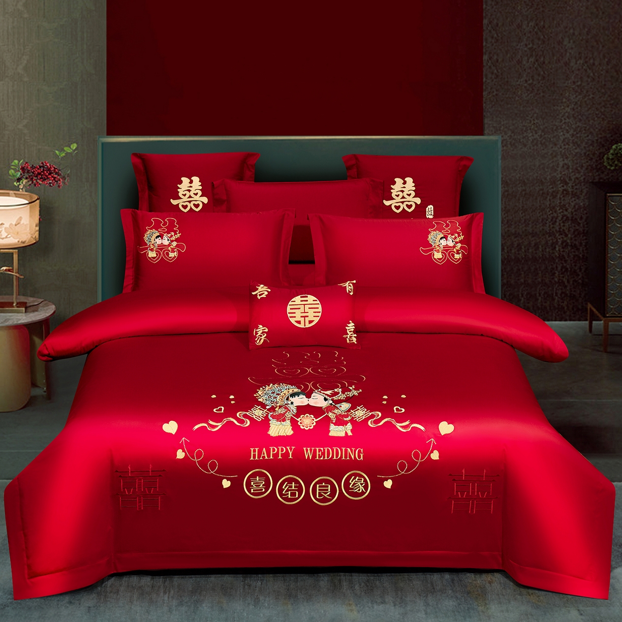 91家纺网 家纺一手货源 找家纺 （总）浩情国际婚庆供货中心 2026新款100%全棉长绒棉纯棉婚庆四件套结婚刺绣六件套多件套长期供货