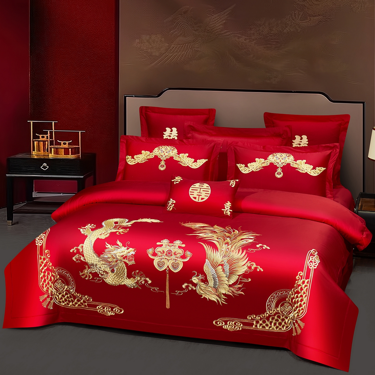 91家纺网 家纺一手货源 找家纺 浩情国际婚庆供货中心 2026新款100%全棉长绒棉纯棉婚庆四件套结婚刺绣六件套多件套长期供货 盛世龙凤