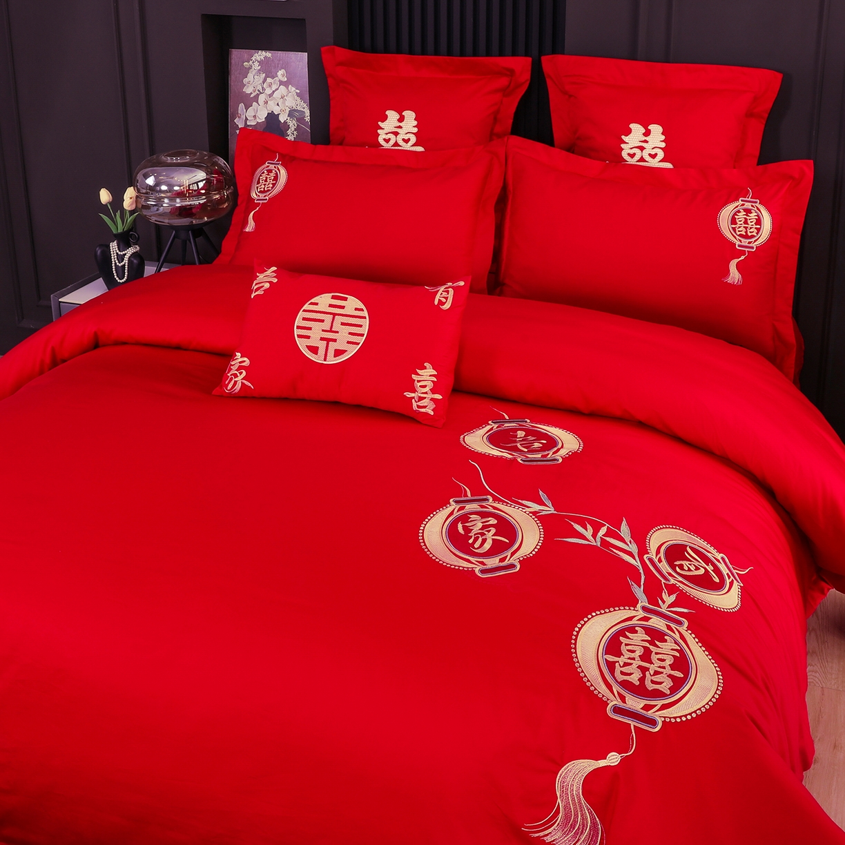 91家纺网 家纺一手货源 找家纺 浩情国际婚庆供货中心 2026新款100%全棉长绒棉纯棉婚庆四件套结婚刺绣六件套多件套长期供货 一生有你