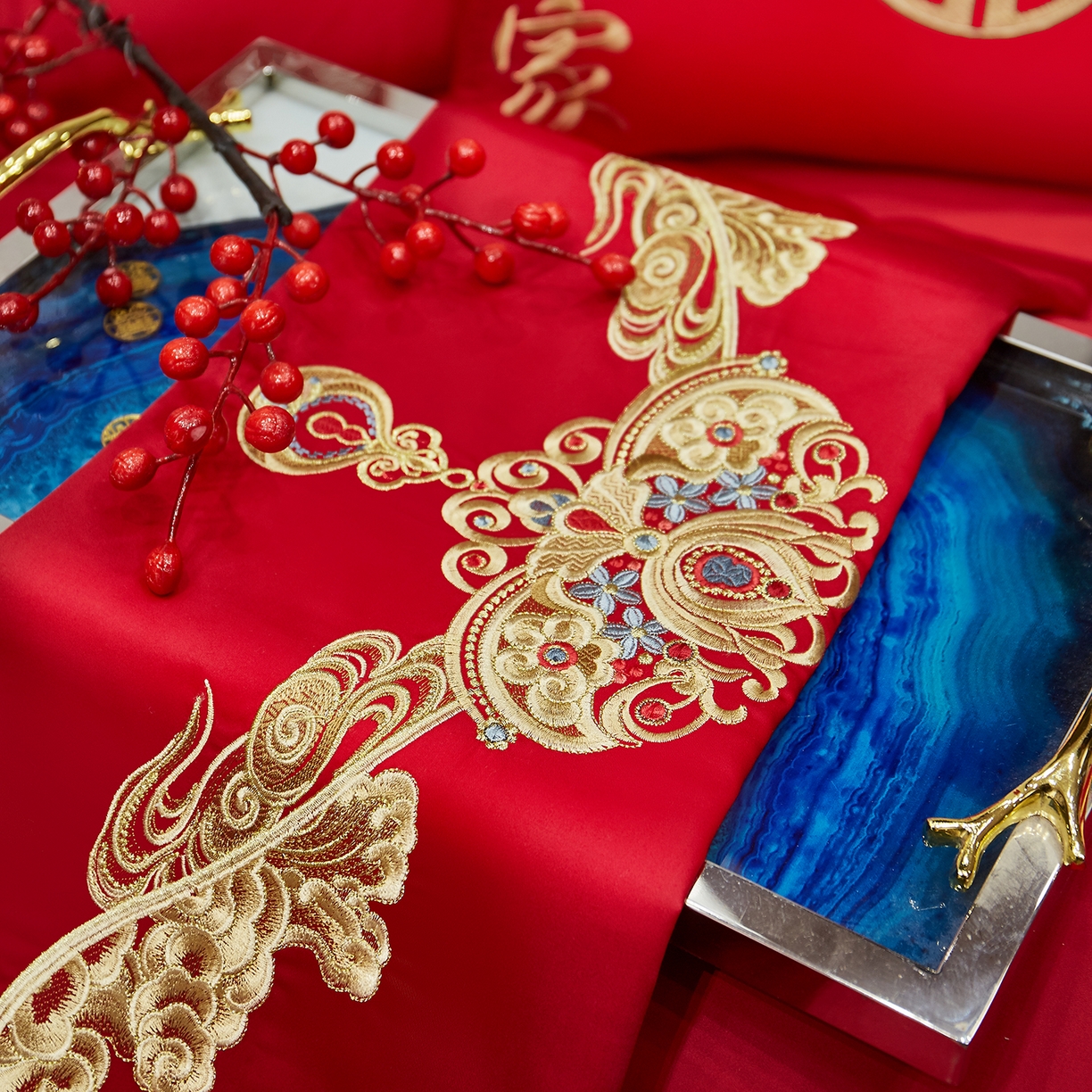 91家纺网 家纺一手货源 找家纺 浩情国际婚庆供货中心 2026新款100%全棉长绒棉纯棉婚庆四件套结婚刺绣六件套多件套长期供货 盛世龙凤