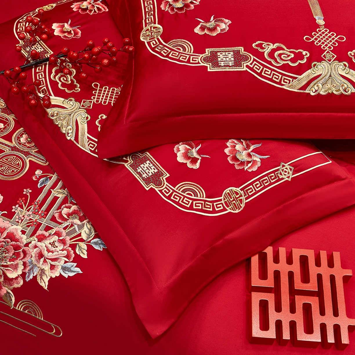 91家纺网 家纺一手货源 找家纺 浩情国际婚庆供货中心 2026新款100%全棉长绒棉纯棉婚庆四件套结婚刺绣六件套多件套长期供货 家有囍事-金