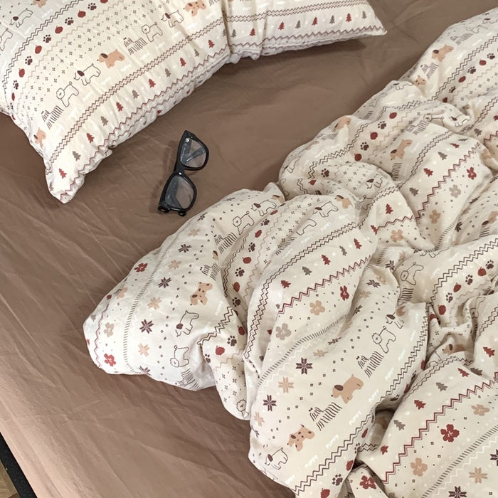 91家纺网 家纺一手货源 找家纺 源启生活 2025新款A类全棉双层纱四件套 圣诞可露丽