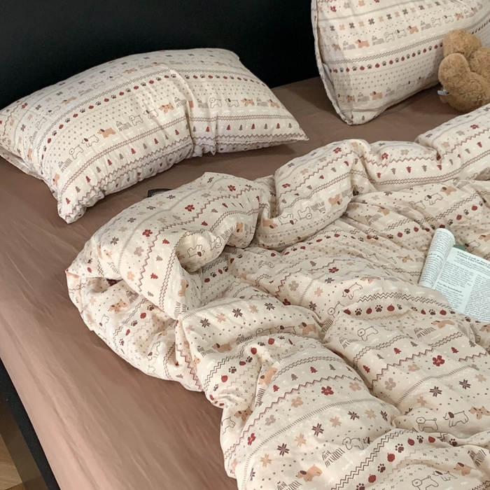 91家纺网 家纺一手货源 找家纺 源启生活 2025新款A类全棉双层纱四件套 圣诞可露丽