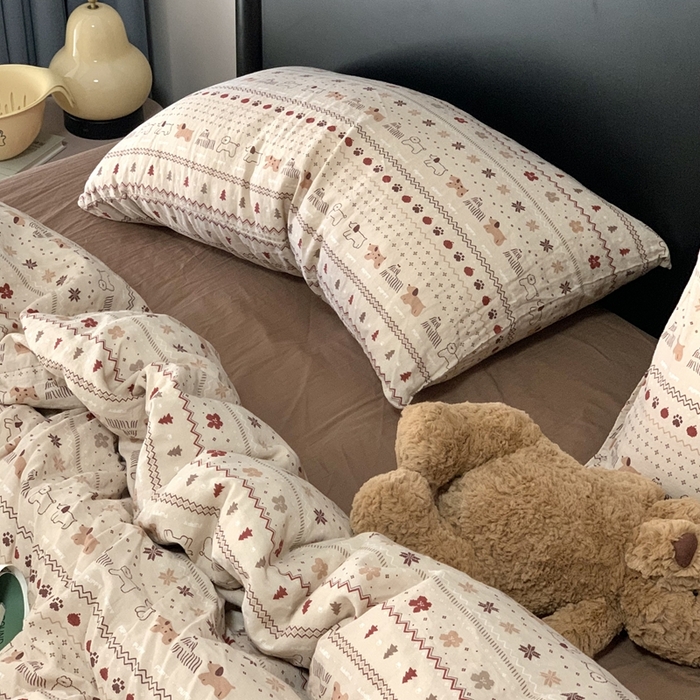 91家纺网 家纺一手货源 找家纺 源启生活 2025新款A类全棉双层纱四件套 圣诞可露丽