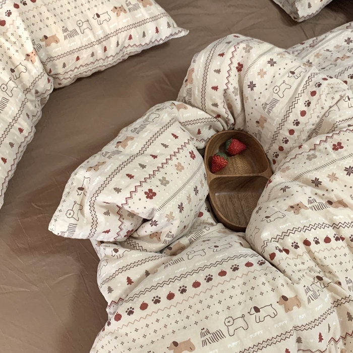 91家纺网 家纺一手货源 找家纺 源启生活 2025新款A类全棉双层纱四件套 圣诞可露丽