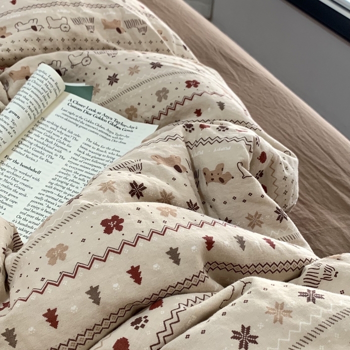 91家纺网 家纺一手货源 找家纺 源启生活 2025新款A类全棉双层纱四件套 圣诞可露丽