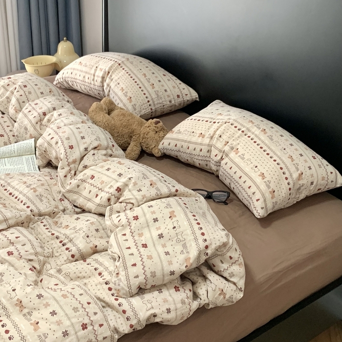 91家纺网 家纺一手货源 找家纺 源启生活 2025新款A类全棉双层纱四件套 圣诞可露丽