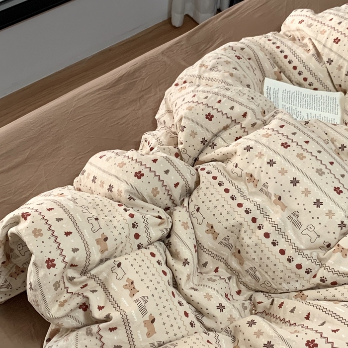 91家纺网 家纺一手货源 找家纺 源启生活 2025新款A类全棉双层纱四件套 圣诞可露丽