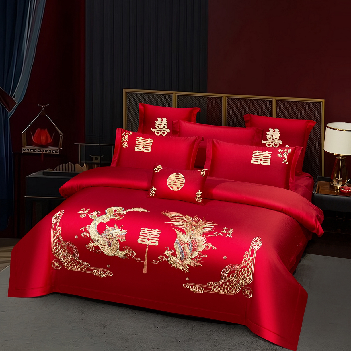 91家纺网 家纺一手货源 找家纺 浩情国际婚庆供货中心 2026新款100%全棉长绒棉纯棉婚庆四件套结婚刺绣六件套多件套长期供货 龙凤囍事