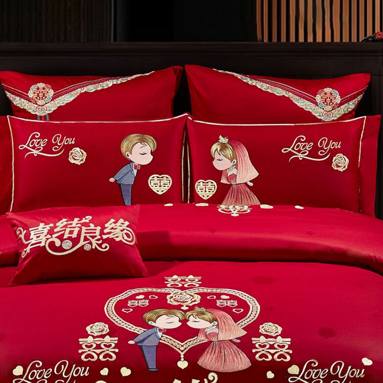 91家纺网 家纺一手货源 找家纺 浩情国际婚庆供货中心 2026新款100%全棉长绒棉纯棉婚庆四件套结婚刺绣六件套多件套长期供货 喜结连理