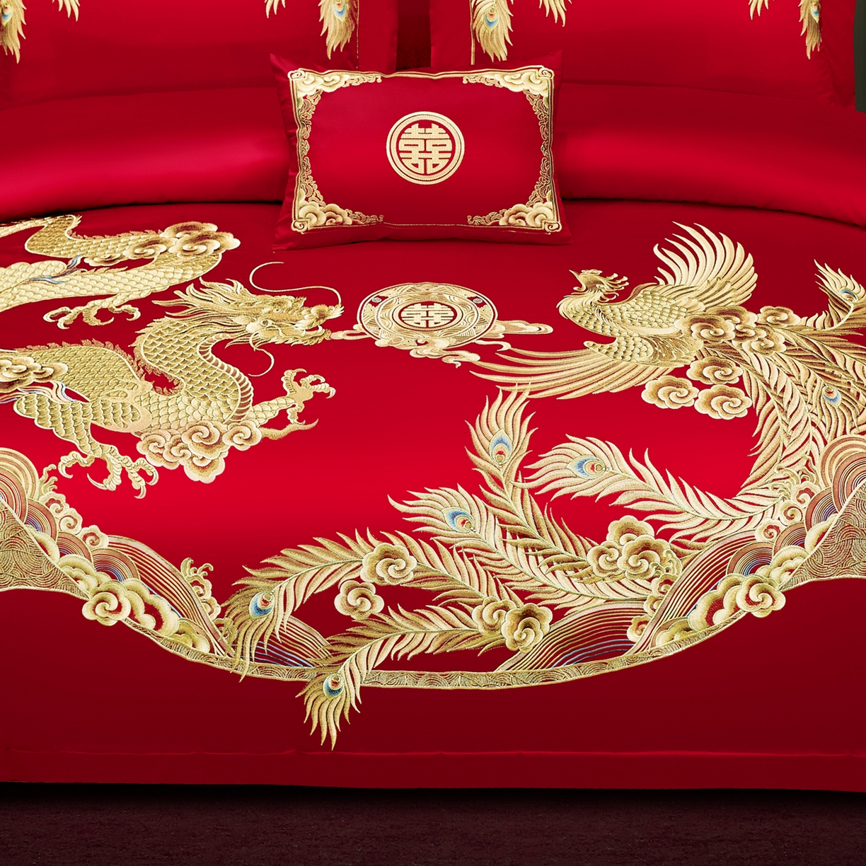 91家纺网 家纺一手货源 找家纺 浩情国际婚庆供货中心 2026新款100%全棉长绒棉纯棉婚庆四件套结婚刺绣六件套多件套长期供货 龙祥凤瑞