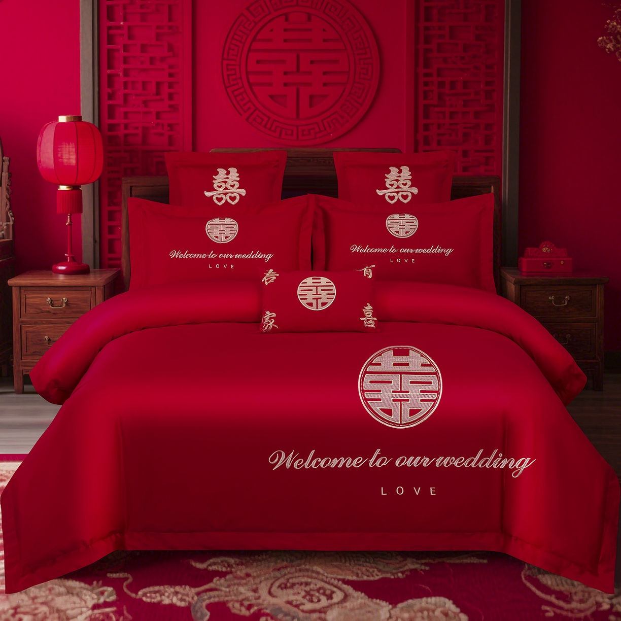 91家纺网 家纺一手货源 找家纺 浩情国际婚庆供货中心 2026新款100%全棉长绒棉纯棉婚庆四件套结婚刺绣六件套多件套长期供货 喜欢你