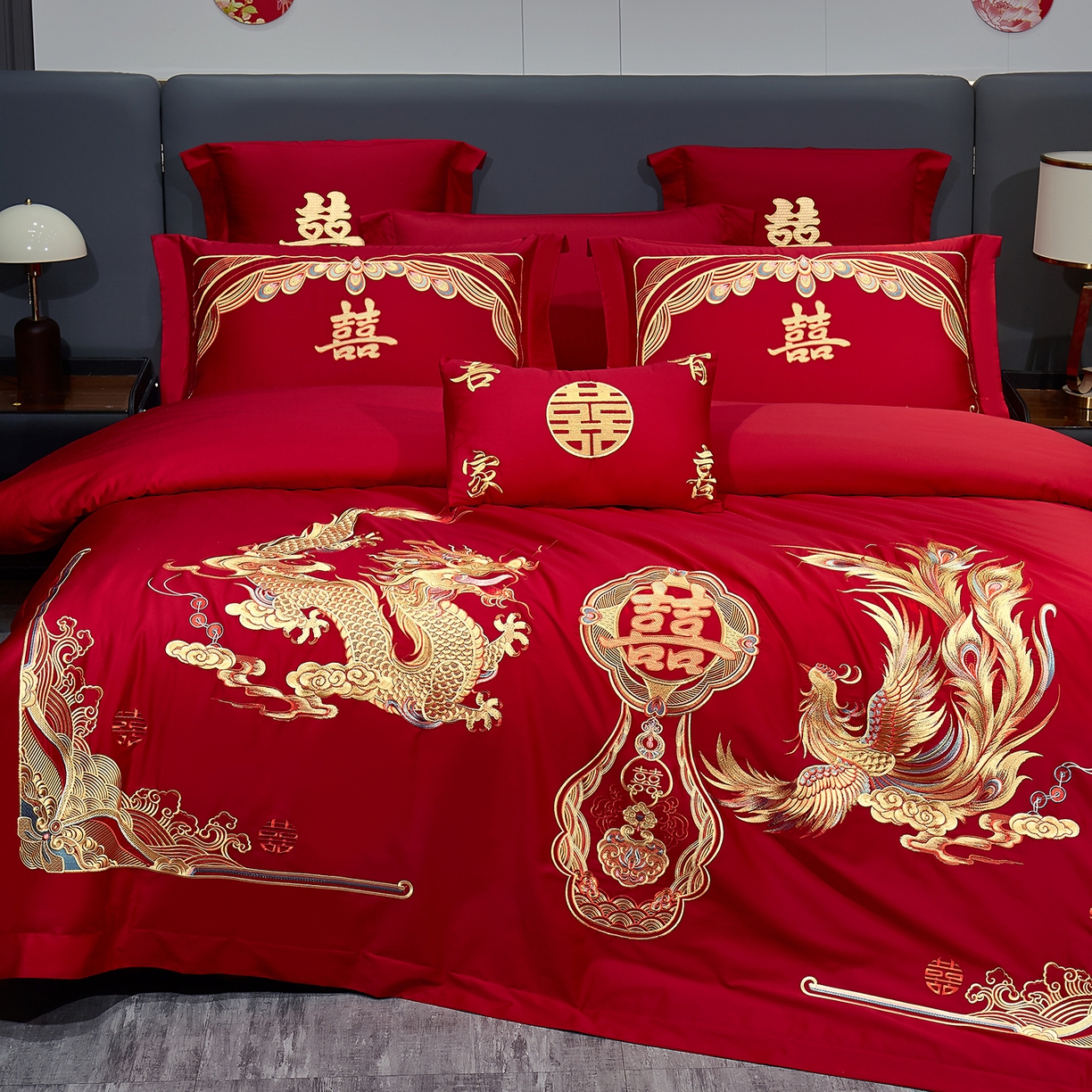 91家纺网 家纺一手货源 找家纺 浩情国际婚庆供货中心 2026新款100%全棉长绒棉纯棉婚庆四件套结婚刺绣六件套多件套长期供货 欢囍龙凤