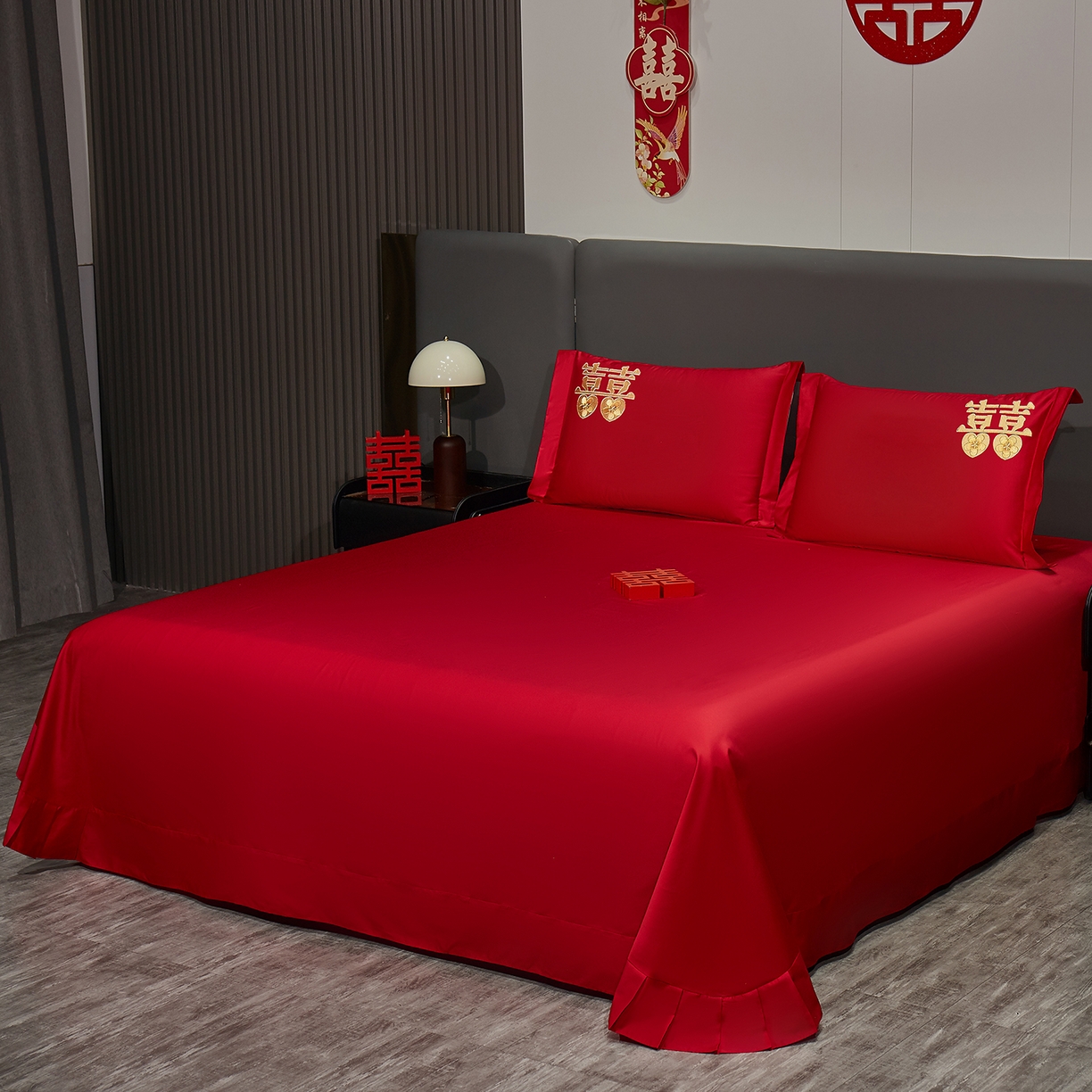 91家纺网 家纺一手货源 找家纺 浩情国际婚庆供货中心 2026新款100%全棉长绒棉纯棉婚庆四件套结婚刺绣六件套多件套长期供货 囍乐