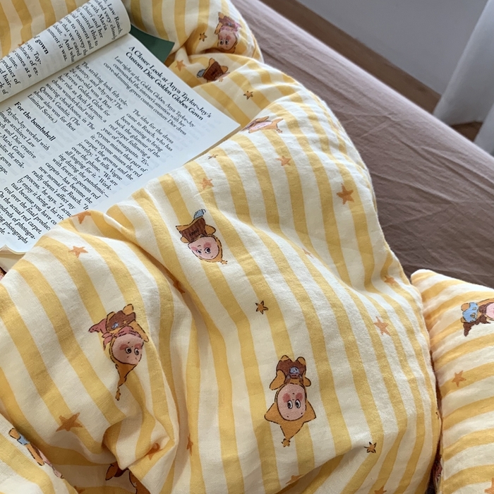 91家纺网 家纺一手货源 找家纺 源启生活 2025新款A类全棉双层纱四件套 晚安小星星