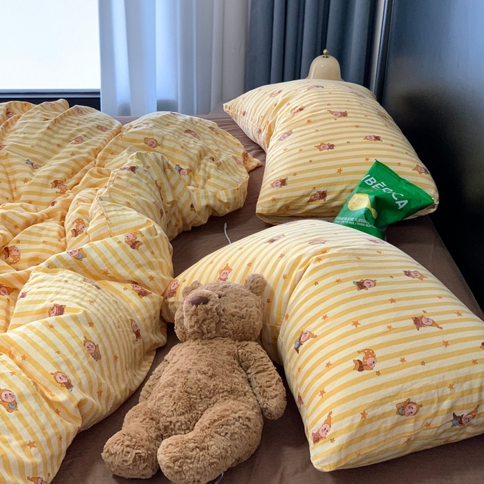 91家纺网 家纺一手货源 找家纺 源启生活 2025新款A类全棉双层纱四件套 晚安小星星