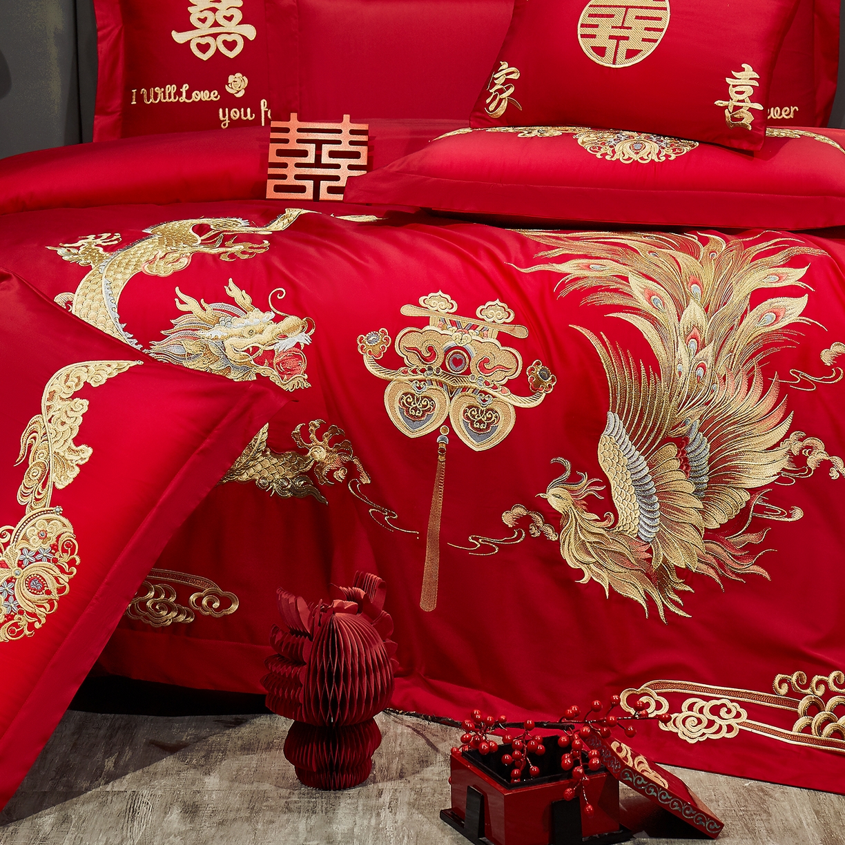 91家纺网 家纺一手货源 找家纺 浩情国际婚庆供货中心 2026新款100%全棉长绒棉纯棉婚庆四件套结婚刺绣六件套多件套长期供货 盛世龙凤