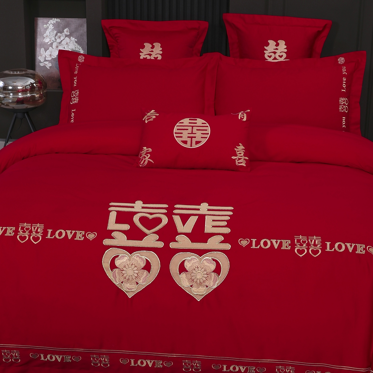 91家纺网 家纺一手货源 找家纺 浩情国际婚庆供货中心 2026新款100%全棉长绒棉纯棉婚庆四件套结婚刺绣六件套多件套长期供货 一生一世