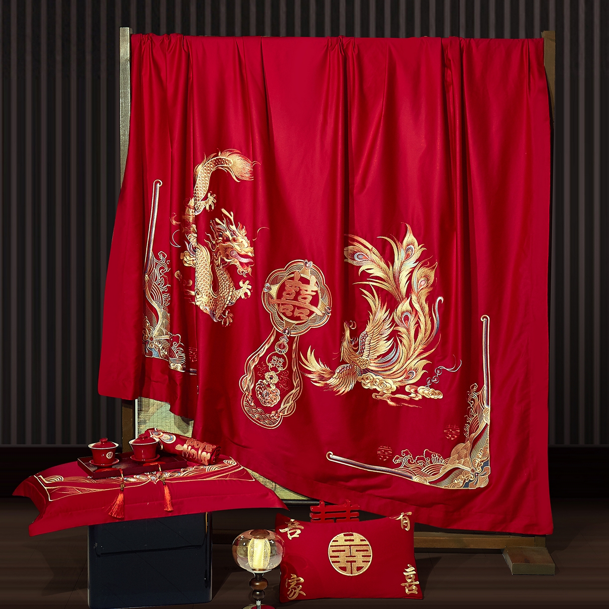 91家纺网 家纺一手货源 找家纺 浩情国际婚庆供货中心 2026新款100%全棉长绒棉纯棉婚庆四件套结婚刺绣六件套多件套长期供货 欢囍龙凤