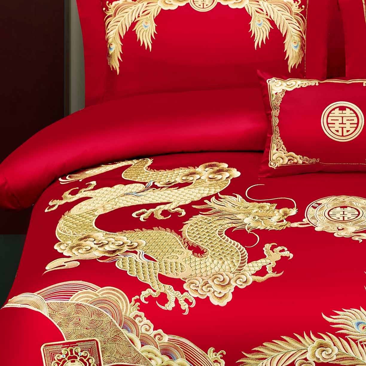 91家纺网 家纺一手货源 找家纺 浩情国际婚庆供货中心 2026新款100%全棉长绒棉纯棉婚庆四件套结婚刺绣六件套多件套长期供货 龙祥凤瑞