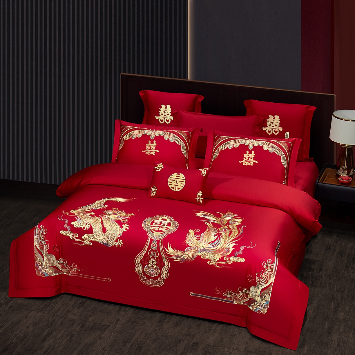 91家纺网 家纺一手货源 找家纺 浩情国际婚庆供货中心 2026新款100%全棉长绒棉纯棉婚庆四件套结婚刺绣六件套多件套长期供货 欢囍龙凤