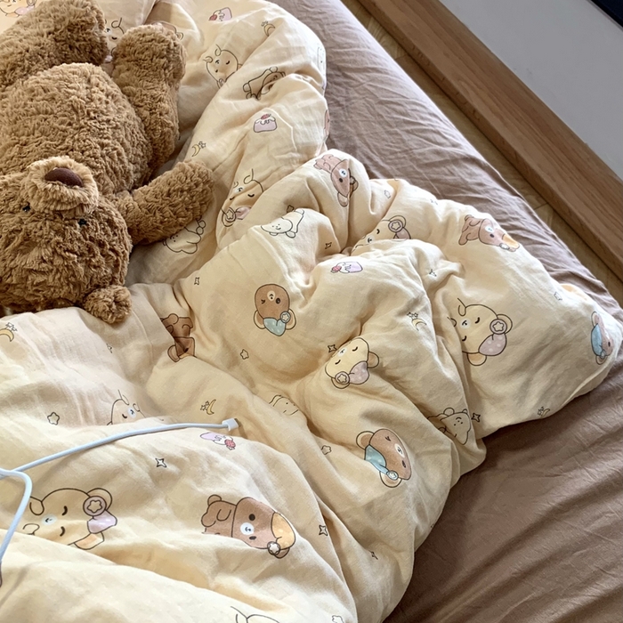 91家纺网 家纺一手货源 找家纺 源启生活 2025新款A类全棉双层纱四件套 晚安熊