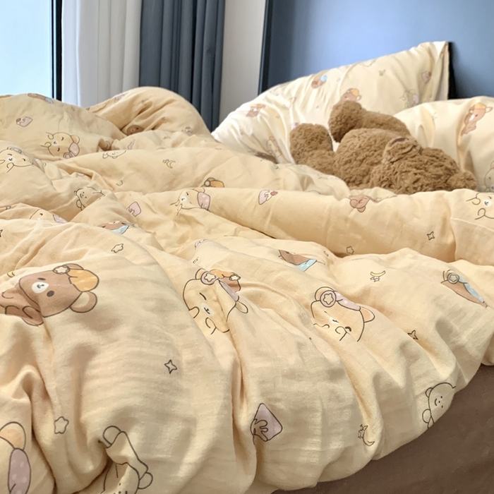 91家纺网 家纺一手货源 找家纺 源启生活 2025新款A类全棉双层纱四件套 晚安熊