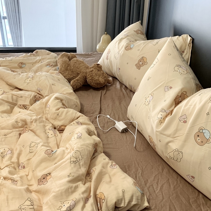 91家纺网 家纺一手货源 找家纺 源启生活 2025新款A类全棉双层纱四件套 晚安熊