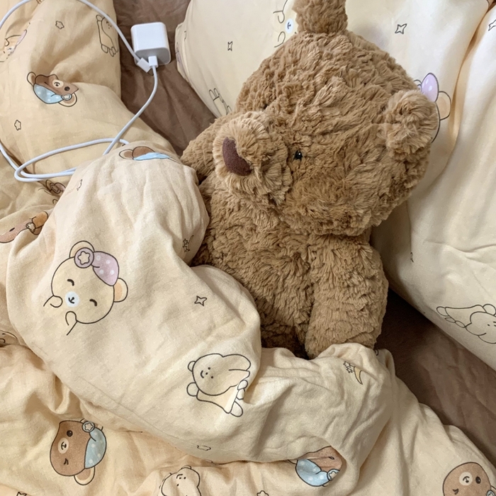 91家纺网 家纺一手货源 找家纺 源启生活 2025新款A类全棉双层纱四件套 晚安熊