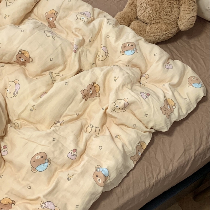 91家纺网 家纺一手货源 找家纺 源启生活 2025新款A类全棉双层纱四件套 晚安熊