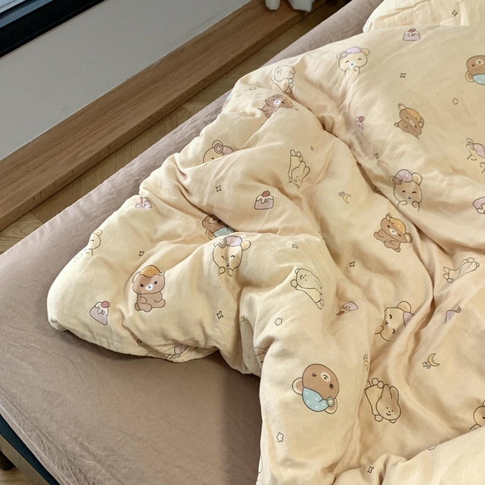 91家纺网 家纺一手货源 找家纺 源启生活 2025新款A类全棉双层纱四件套 晚安熊