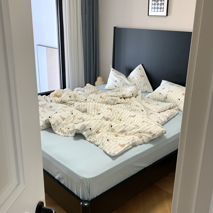 91家纺网 家纺一手货源 找家纺 源启生活 2025新款A类全棉双层纱四件套 旺仔