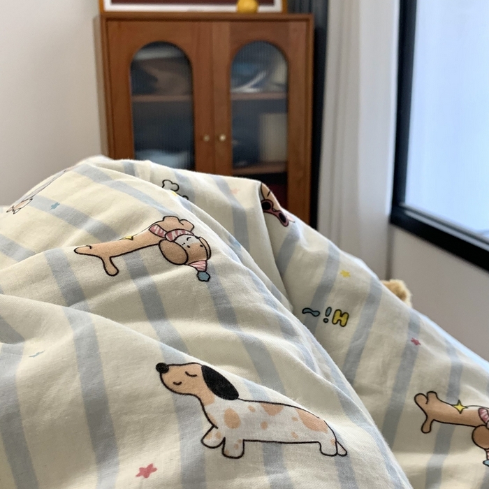 91家纺网 家纺一手货源 找家纺 源启生活 2025新款A类全棉双层纱四件套 旺仔