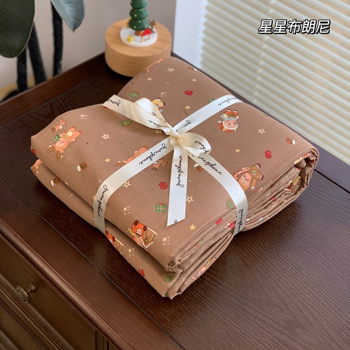 源启生活 2025新款A类全棉双层纱四件套 星星布朗尼