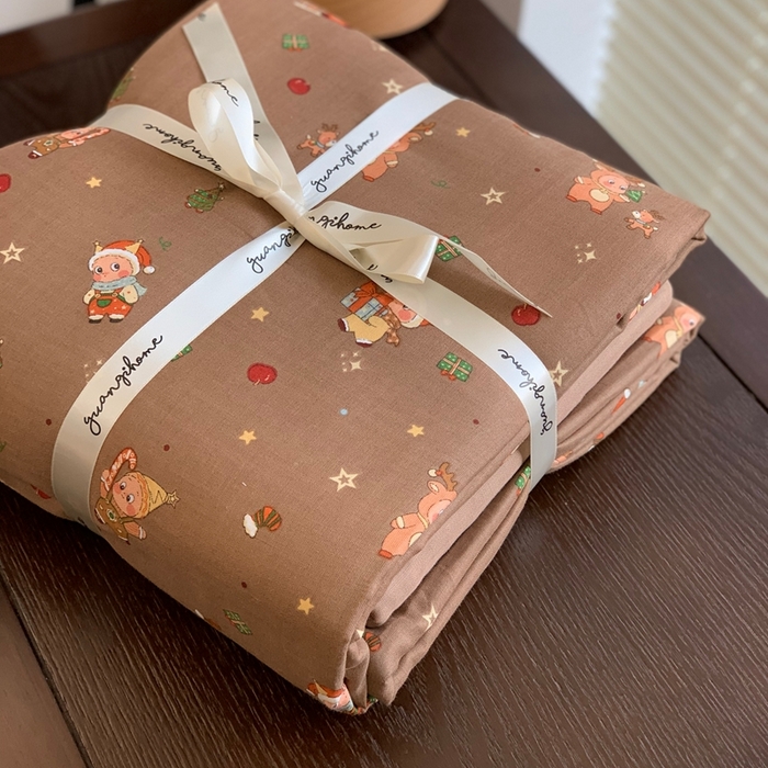 91家纺网 家纺一手货源 找家纺 源启生活 2025新款A类全棉双层纱四件套 星星布朗尼