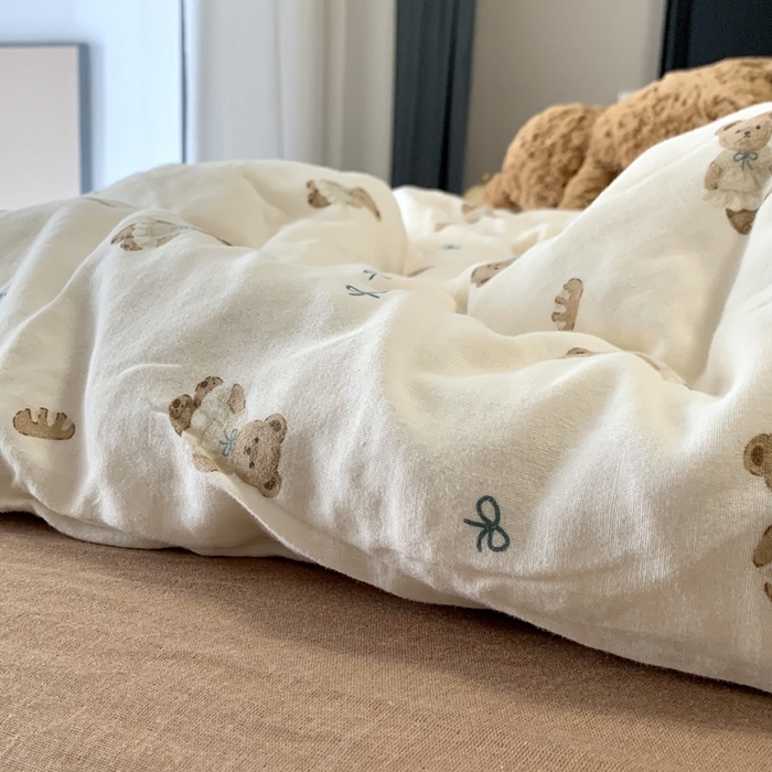 91家纺网 家纺一手货源 找家纺 源启生活 2025新款A类全棉双层纱四件套 熊小姐