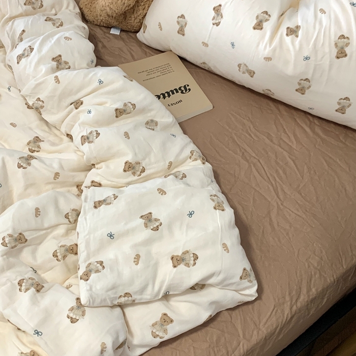 91家纺网 家纺一手货源 找家纺 源启生活 2025新款A类全棉双层纱四件套 熊小姐