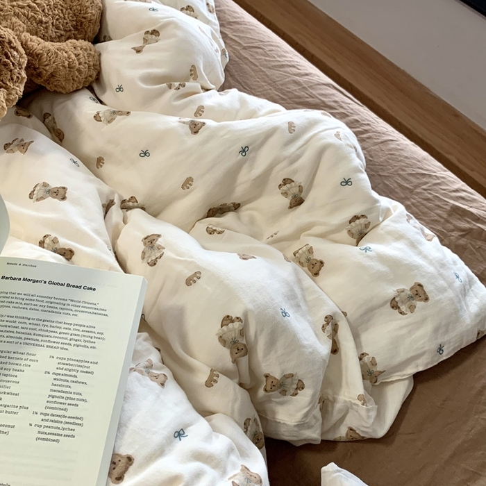 91家纺网 家纺一手货源 找家纺 源启生活 2025新款A类全棉双层纱四件套 熊小姐