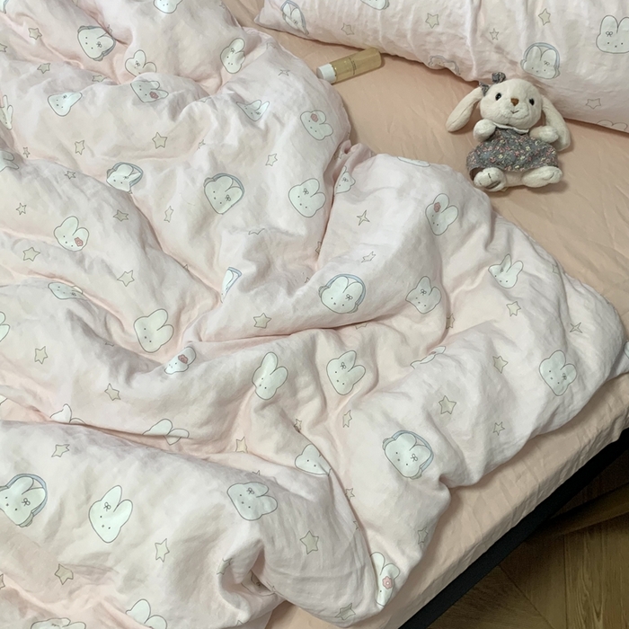 91家纺网 家纺一手货源 找家纺 源启生活 2025新款A类全棉双层纱四件套 音乐小兔