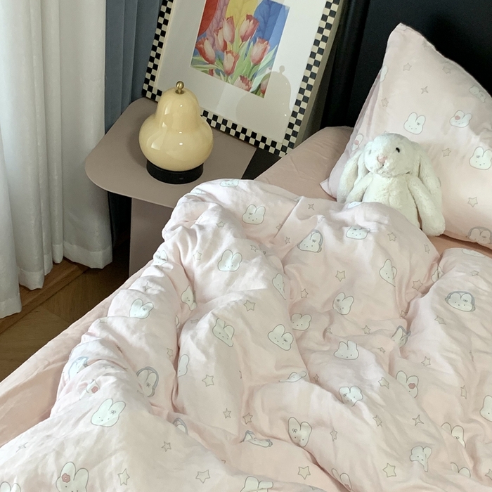 91家纺网 家纺一手货源 找家纺 源启生活 2025新款A类全棉双层纱四件套 音乐小兔