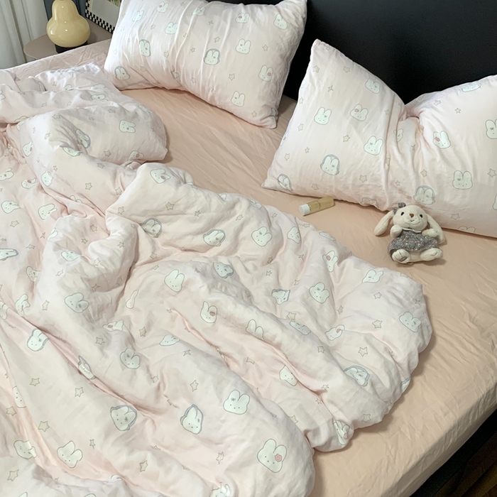 源启生活 2025新款A类全棉双层纱四件套 音乐小兔