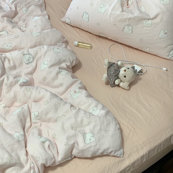 91家纺网 家纺一手货源 找家纺 源启生活 2025新款A类全棉双层纱四件套 音乐小兔