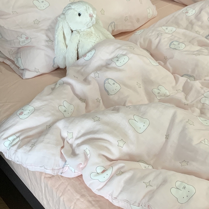 91家纺网 家纺一手货源 找家纺 源启生活 2025新款A类全棉双层纱四件套 音乐小兔