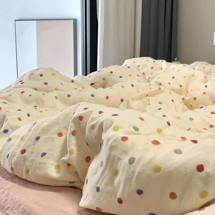 91家纺网 家纺一手货源 找家纺 源启生活 2025新款A类全棉双层纱四件套 彩啵啵