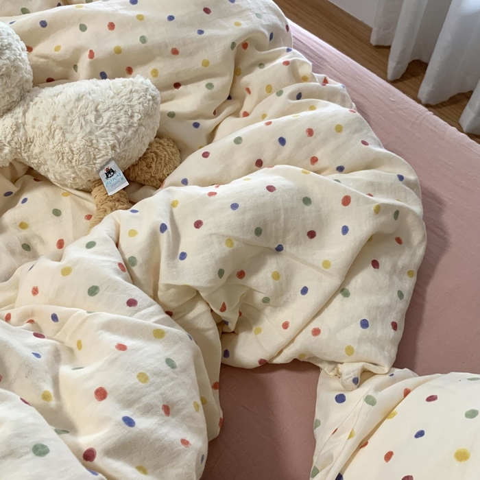 91家纺网 家纺一手货源 找家纺 源启生活 2025新款A类全棉双层纱四件套 彩啵啵