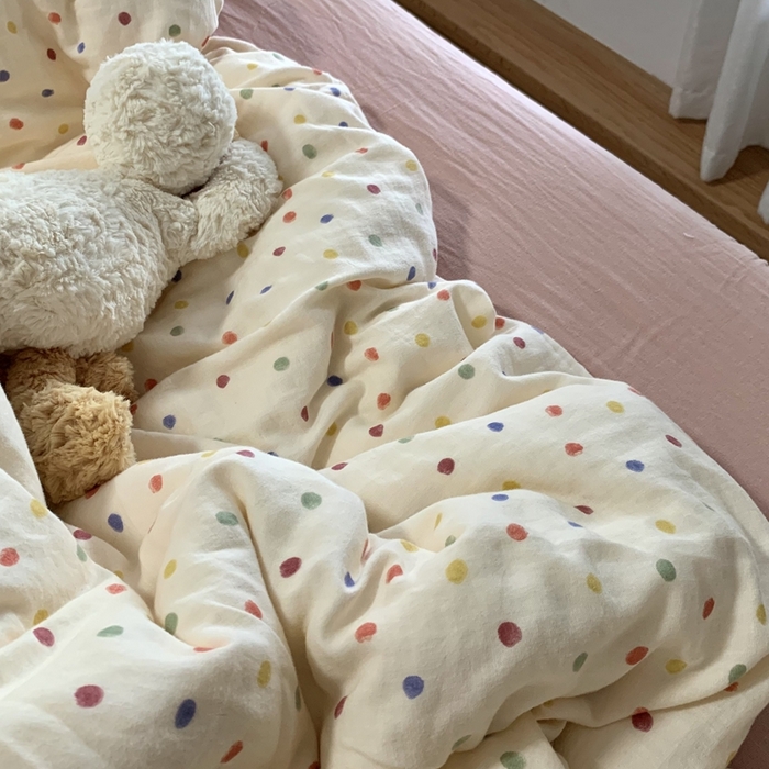 91家纺网 家纺一手货源 找家纺 源启生活 2025新款A类全棉双层纱四件套 彩啵啵