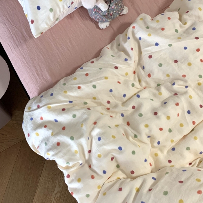 91家纺网 家纺一手货源 找家纺 源启生活 2025新款A类全棉双层纱四件套 彩啵啵