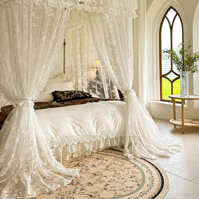 91家纺网 家纺一手货源 找家纺 （总）都市缘蚊帐 2026新款303欧式浪漫导轨蕾丝提花蚊帐