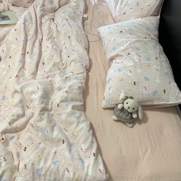 源启生活 2025新款A类全棉双层纱四件套 粉粉猫